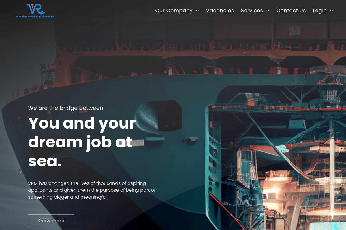 Homepage preview of VR Maritime